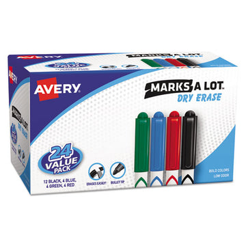 Avery® Marks A Lot Pen-style Dry Erase Marker Value Pack, Medium Chisel Tip, Assorted Colors, 24-set (29860) freeshipping - TVN Wholesale